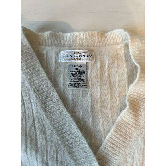 Vintage Yarnworks Woman’s Small Lambswool Angora Cardigan Sweater Pearl Button - Picture 2 of 4